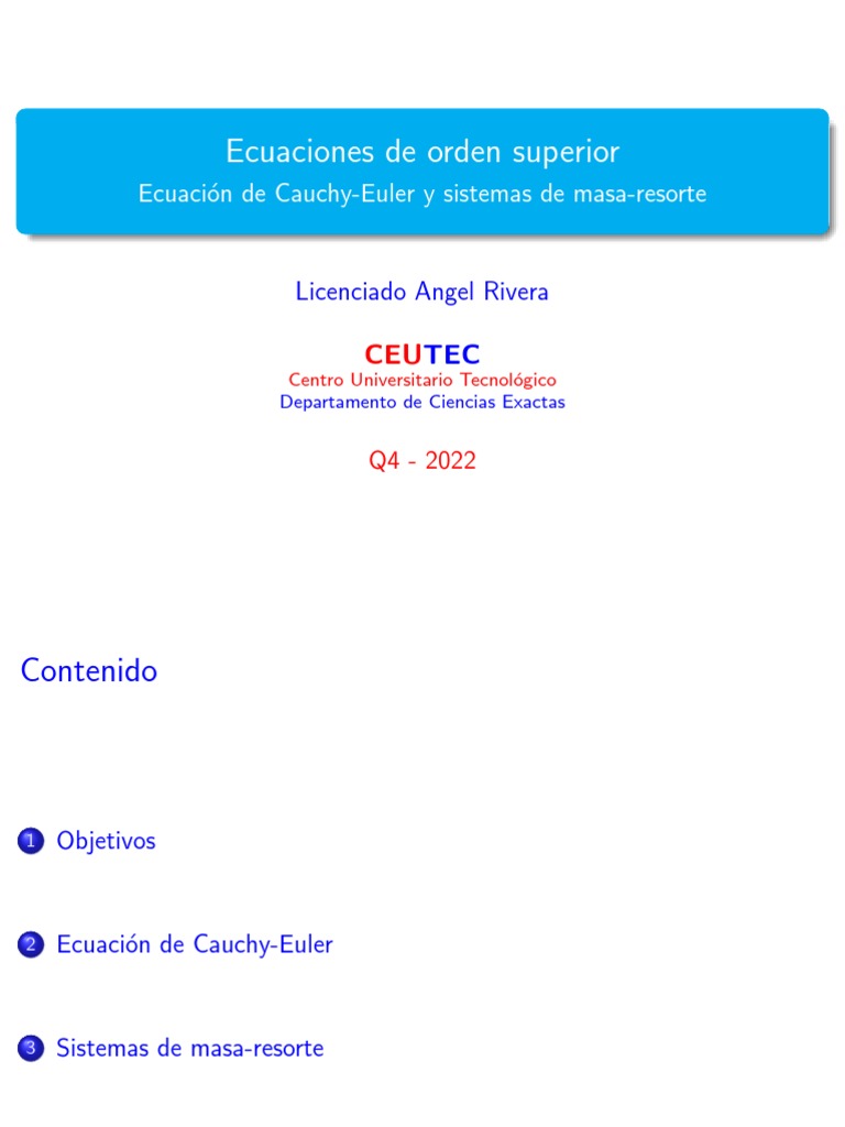 Metodo cauchy euler y modelos q4 2022 pdf ecuaciones masa