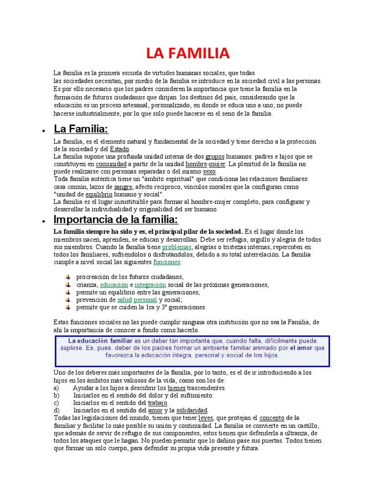Importancia y valores de la familia | PDF | Familia | Amor