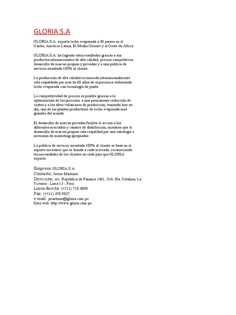 Gloria S.A PDF