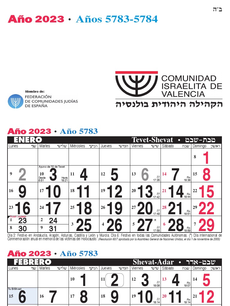 Calendario Judio 2023 PDF