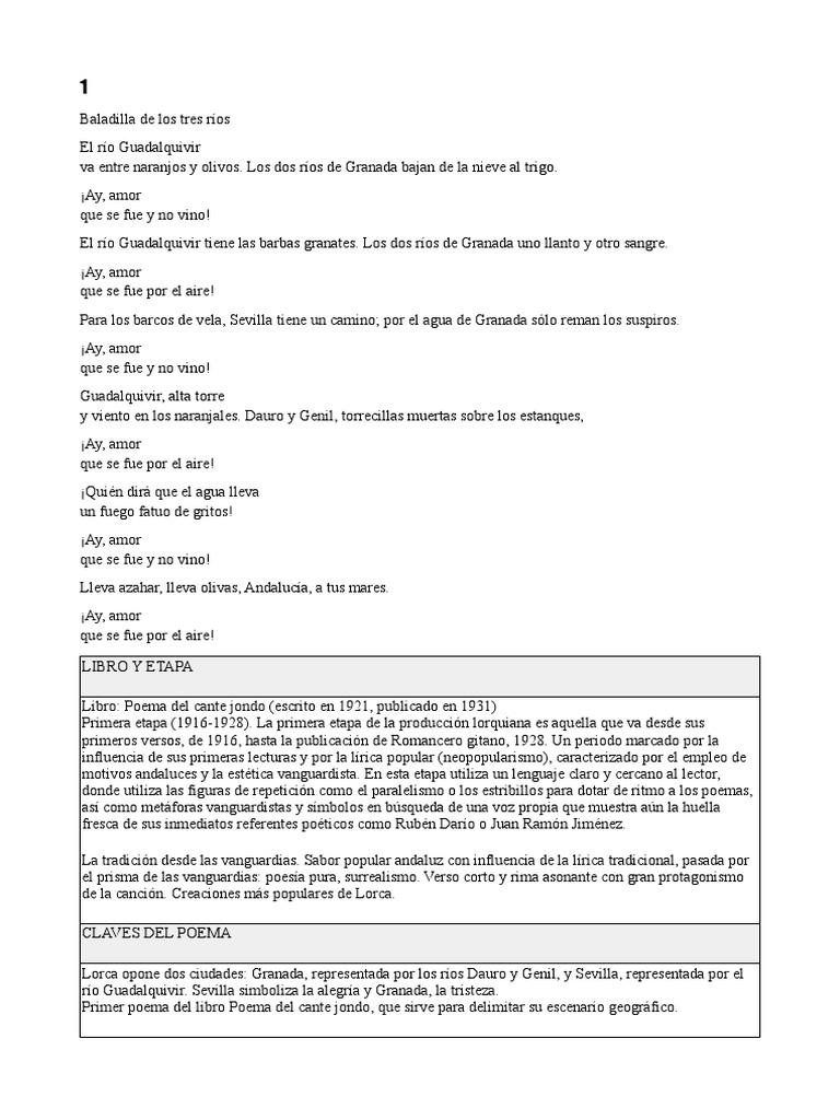 Baladilla de Los Tres Ríos | PDF | Poesía | Federico García Lorca