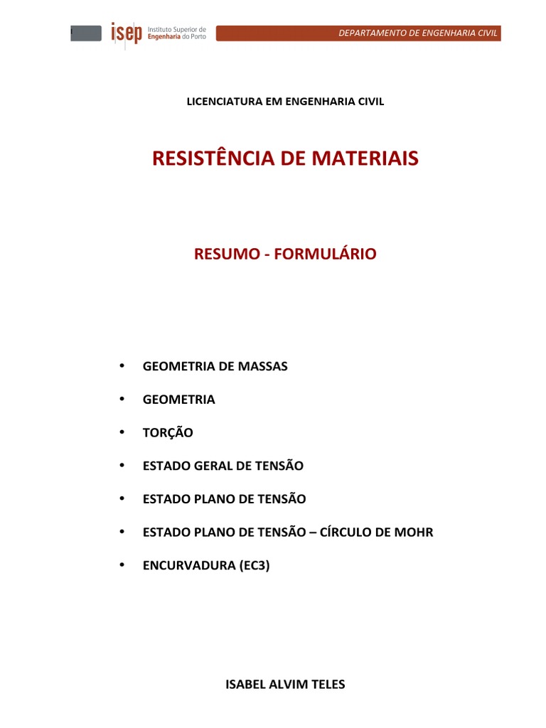 Resmat Resumo | PDF | Estresse (Mecânica) | Engenharia Civil