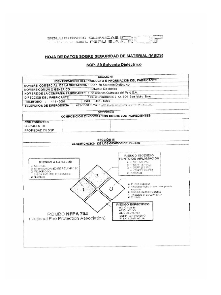 MSDS Solvente Dielectrico SQP-39 | PDF