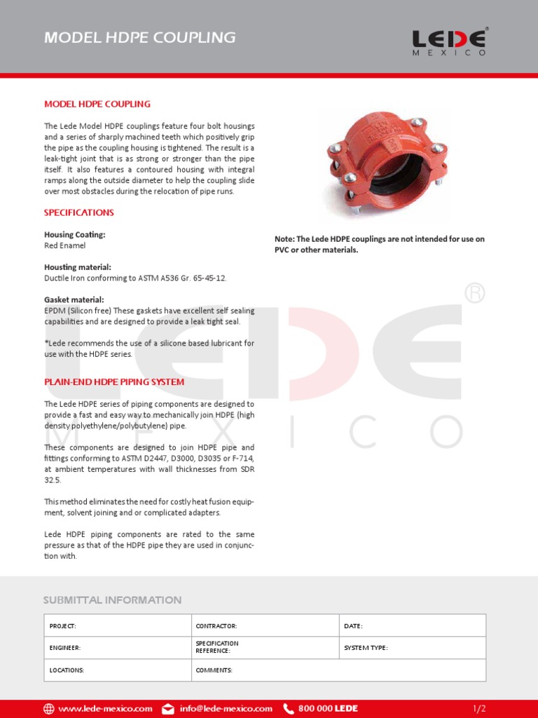 Coupling Hdpe LEDE PDF Pipe (Fluid Conveyance) Mechanical Engineering