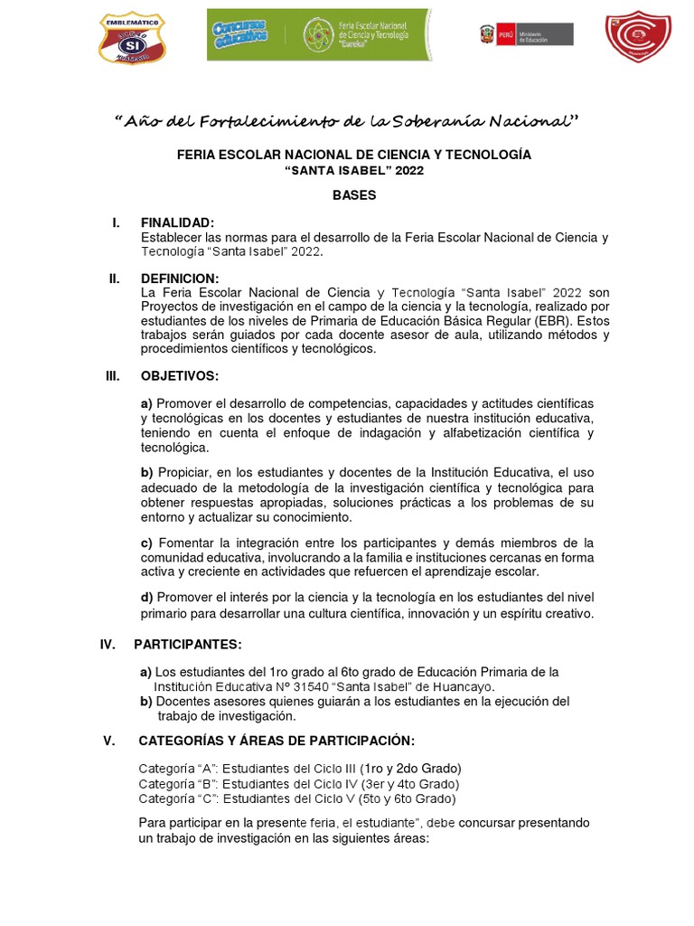 Bases para la Feria Escolar de Ciencia 2022 | PDF | Teoría | Educación ...