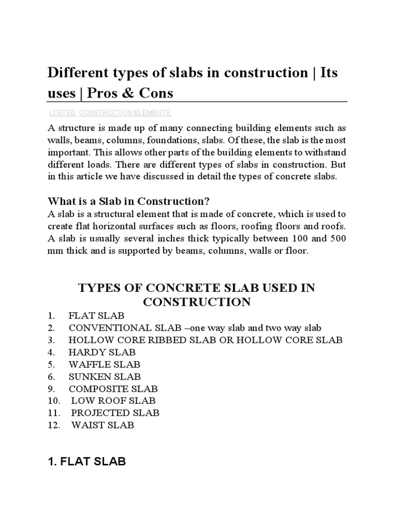 Types of Concrete Slabs in Construction | PDF