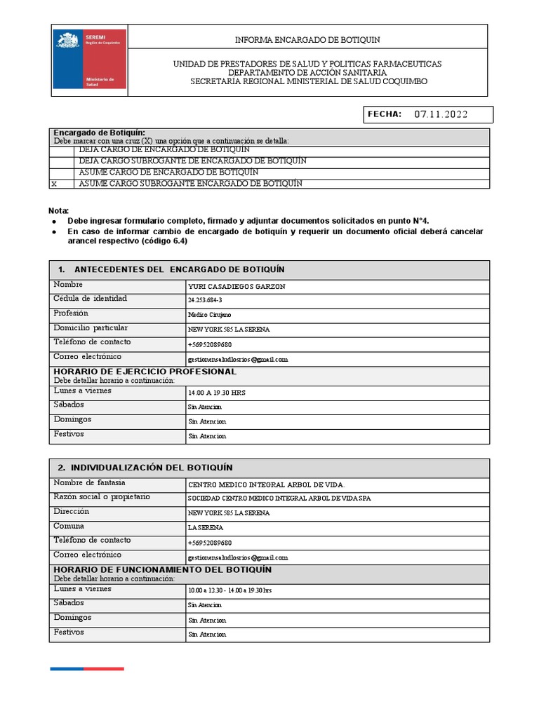 Informe de Encargado de Botiquín 2022 | PDF