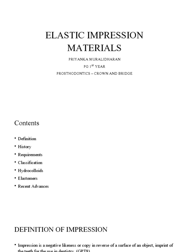 Elastomeric Impression Materials PDF Plasticity (Physics) Materials