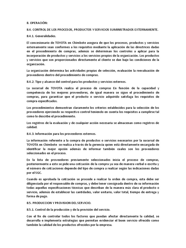 Control de Calidad en Compras Toyota Chimbote | PDF | Calidad ...