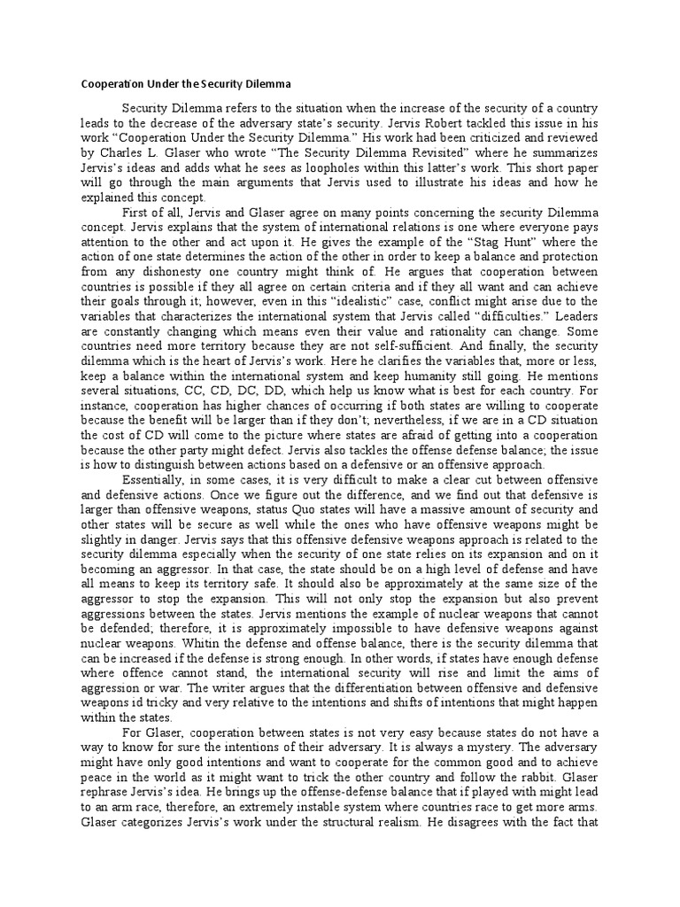 Cooperation Under The Security Dilemma | PDF | Political Science ...