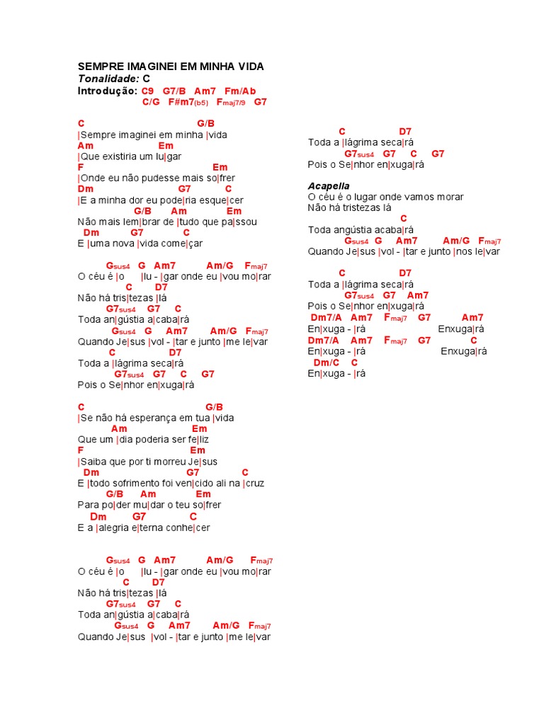 Sempre Imaginei em Minha Vida Cifra PDF