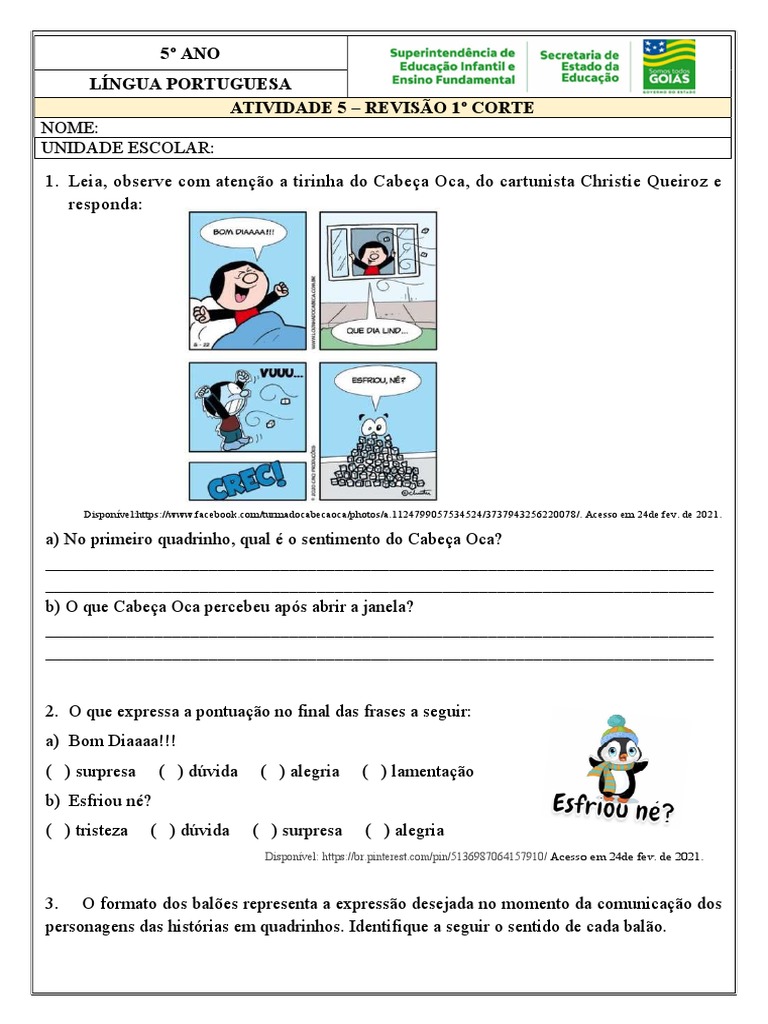 Atividades de Português 5º Ano: Tirinha e Poema | PDF | Sílaba ...