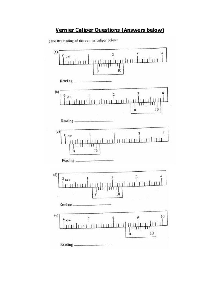 Vernier Caliper and Micrometer Screw Guage Questions PDF