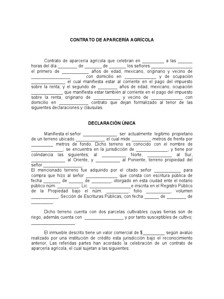Contrato de Aparcería Agrícola PDF Propiedad Justicia