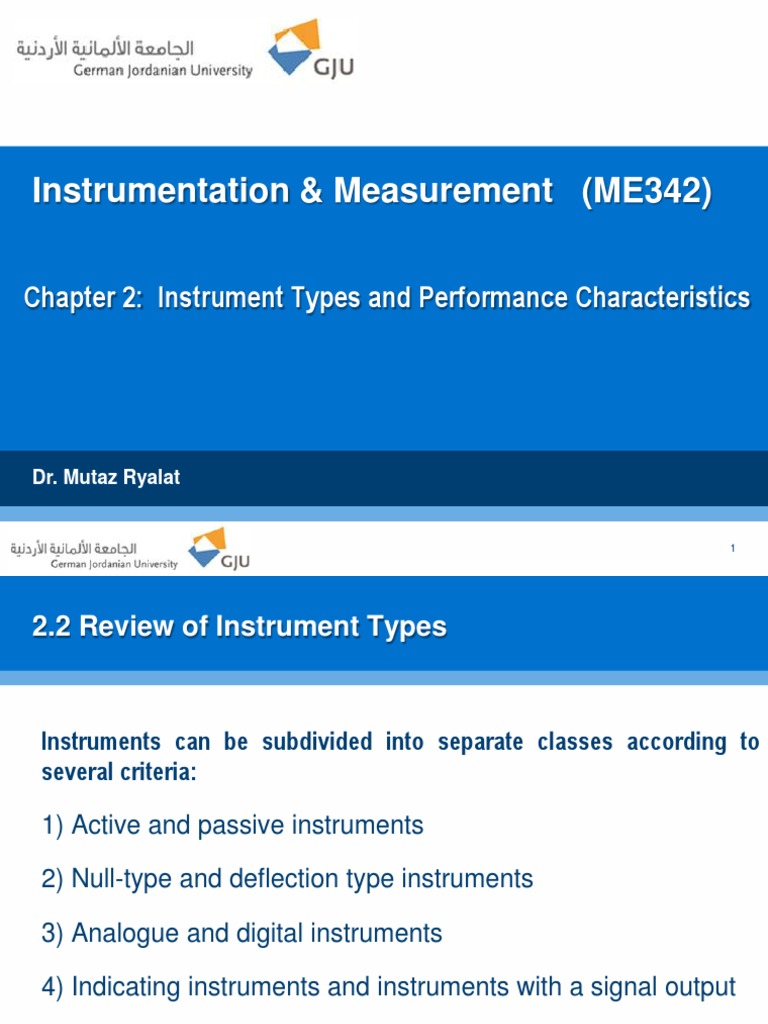 Instrumentation & Measurement (ME342) Chapter 2 Instrument Types and
