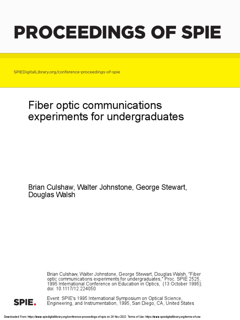 Proceedings of Spie Fiber Optic Communications Experiments For