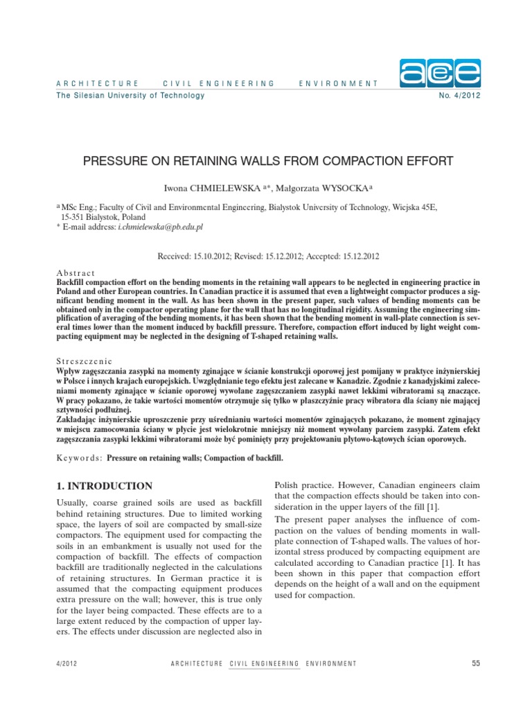 Pressure On Retaining Walls From Compaction Effort: Architecture ...