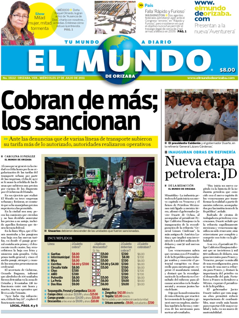 Portada El Mundo de Orizaba 27jul2011