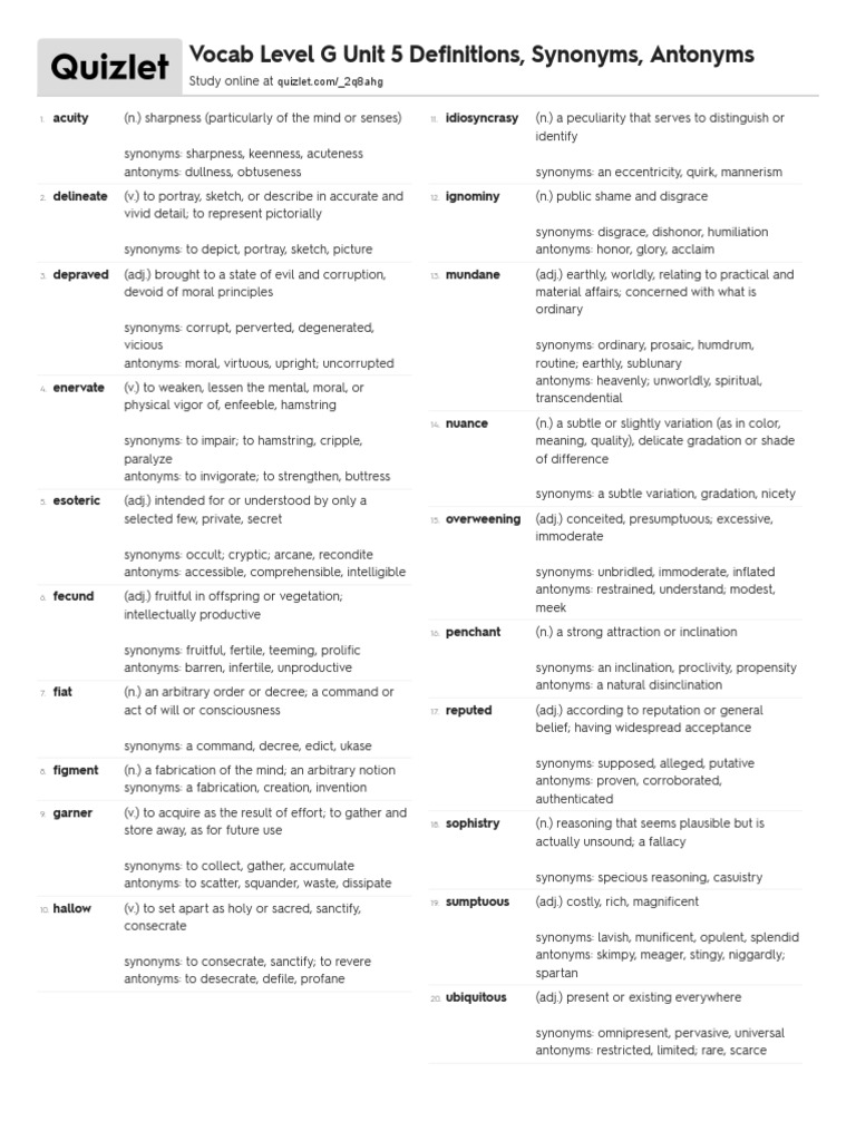 Level G Unit 5 Vocabulary G.11 PDF