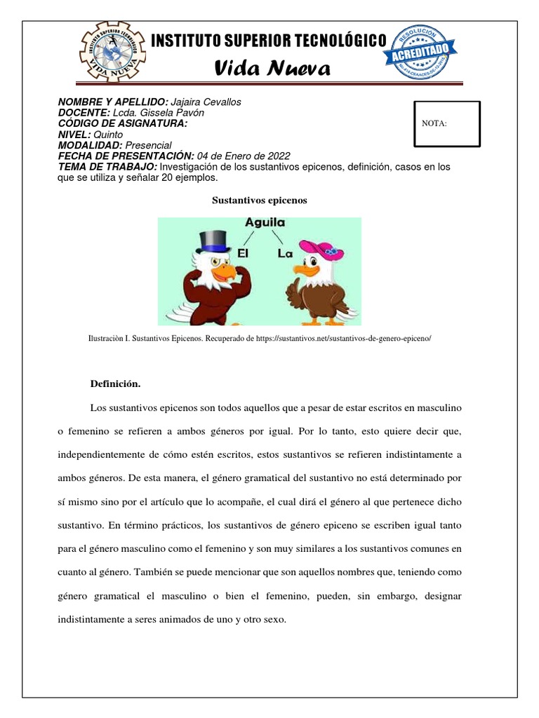 Ejemplos y Definición de Epicenos | PDF | Género gramatical | Sustantivo