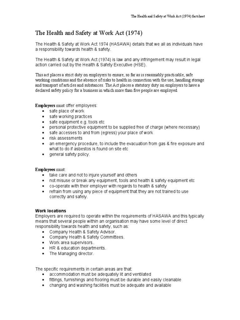 Health and Safety at Work Act Overview | PDF