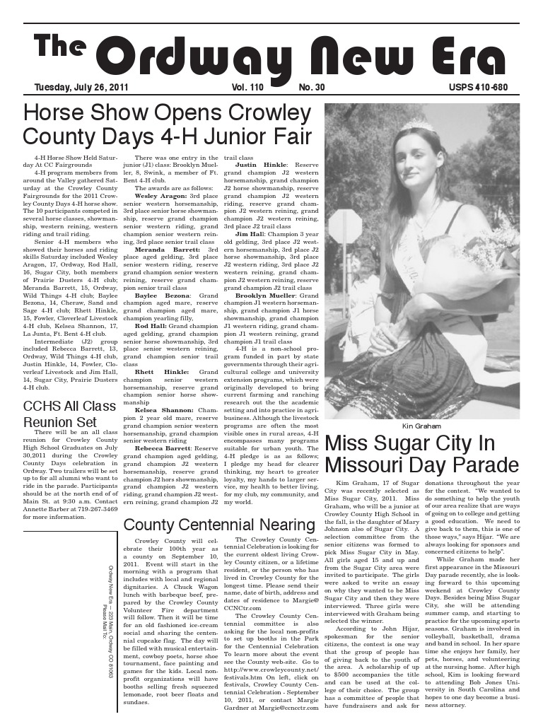 Ordway New Era Horse Show Opens Crowley County Days 4H Junior Fair