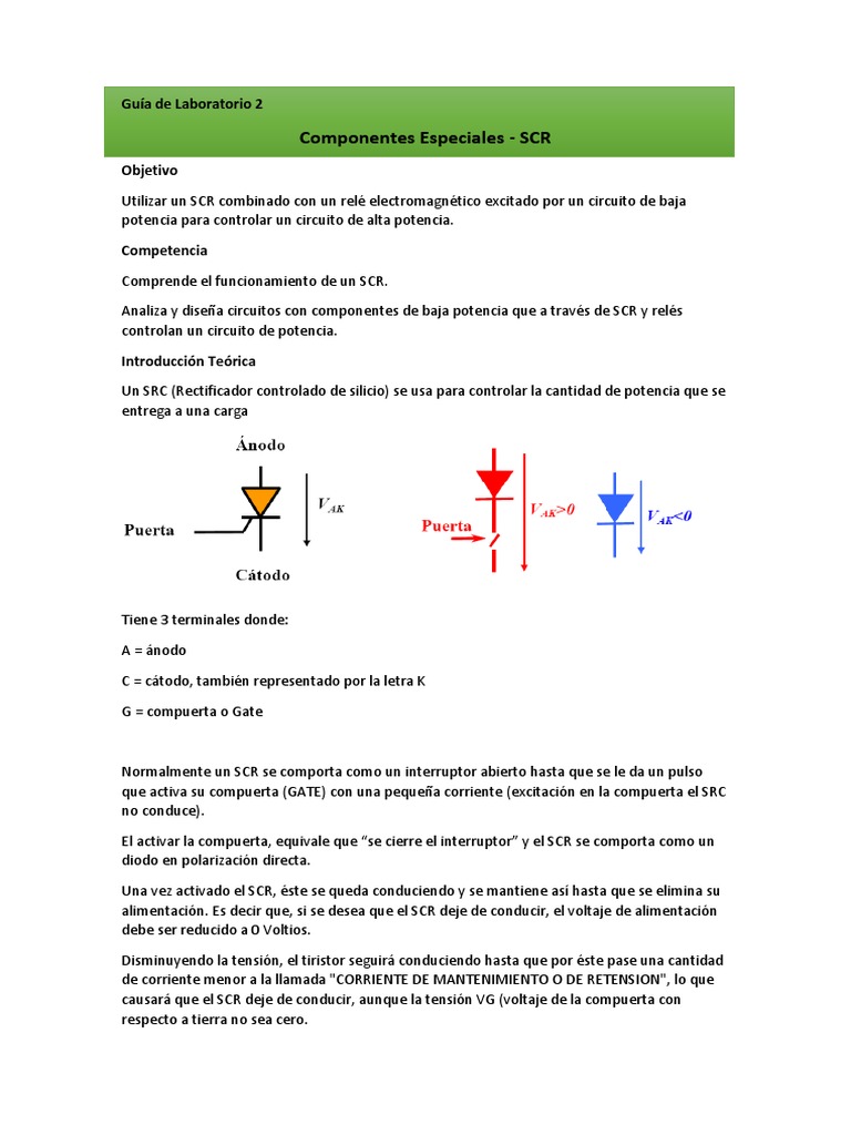 Funcionamiento del SCR en Circuitos | PDF | Diodo | Ingenieria Eléctrica
