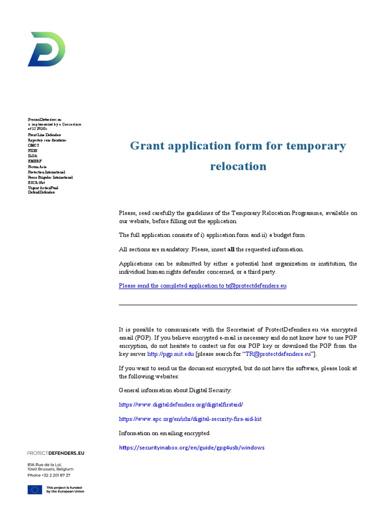 Temporary Relocation Grant Application Form | PDF | Information Privacy ...