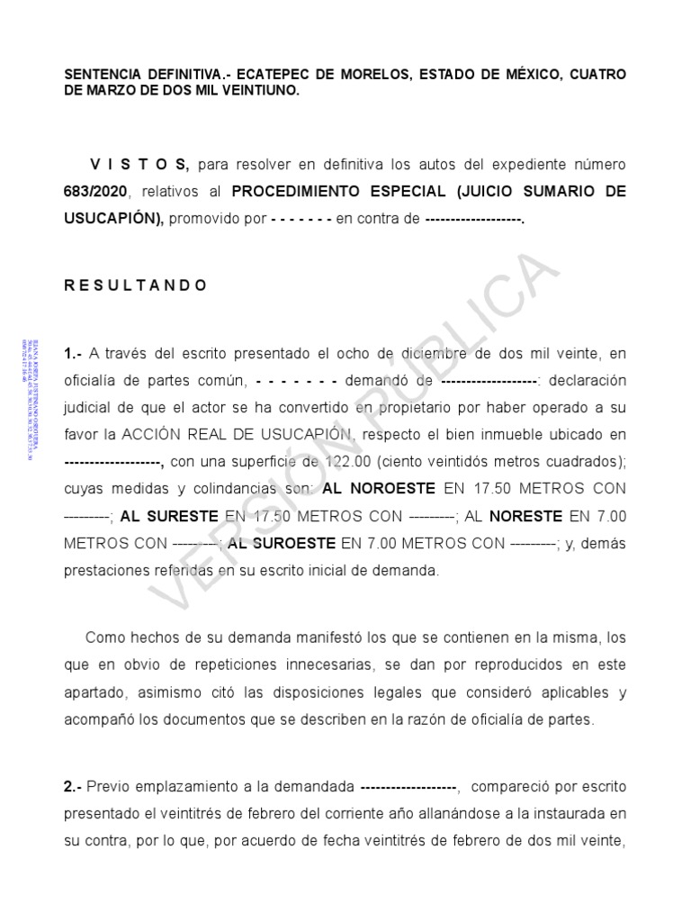 Sentencia Definitiva.-Ecatepec de Morelos, Estado de México, Cuatro de ...
