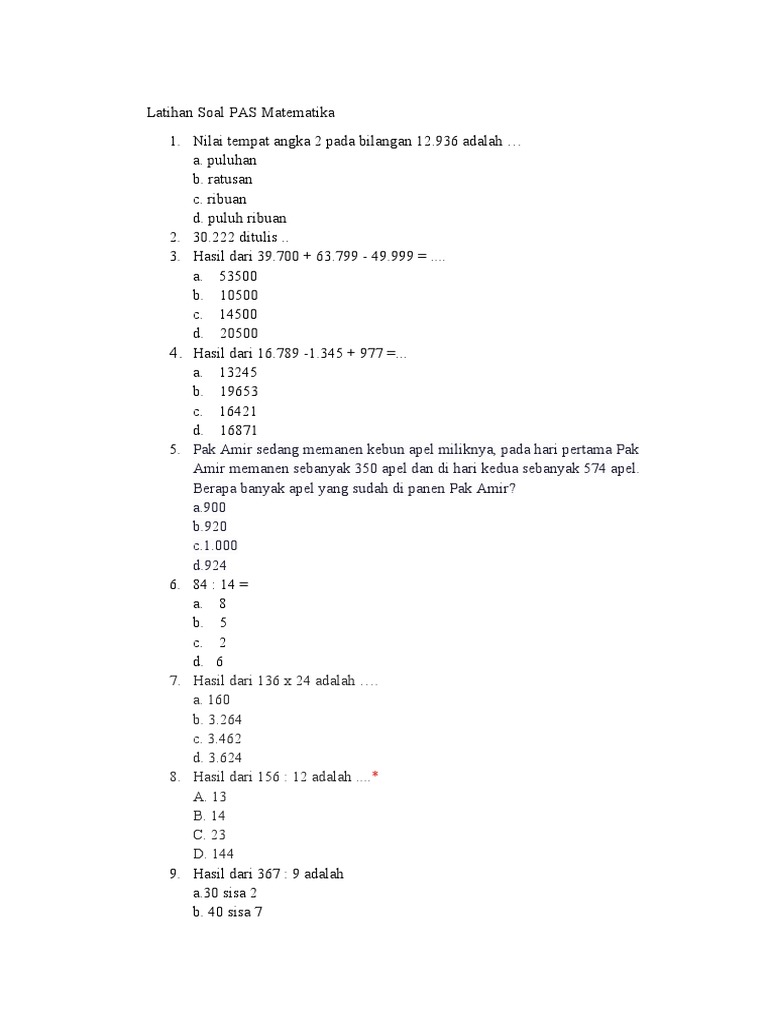 Latihan Soal Matematika PAS Kelas VI | PDF | Griya & Taman | Seni