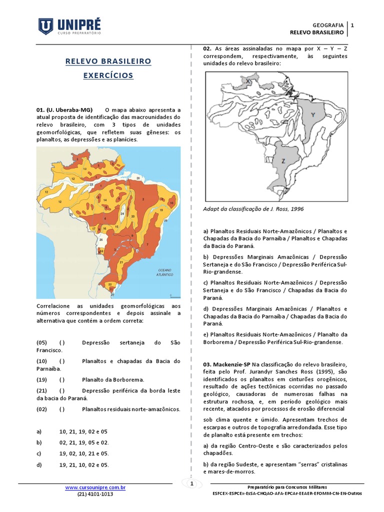 Relevo brasileiro: planaltos, depressões e planícies | PDF | Terreno ...
