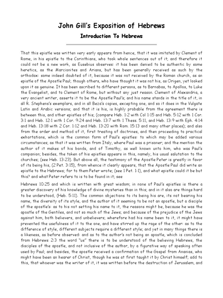 Introduction To Hebrews | PDF | Paul The Apostle | First Epistle To The ...