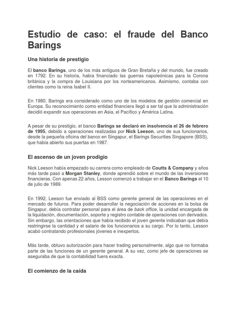 Estudio de Caso Barings PDF Economias