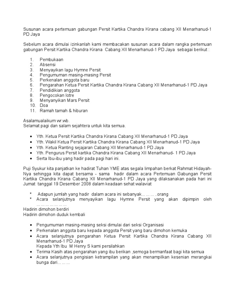 Susunan Acara Arisan Persit Terbaik - Kumpulan Contoh Teks MC