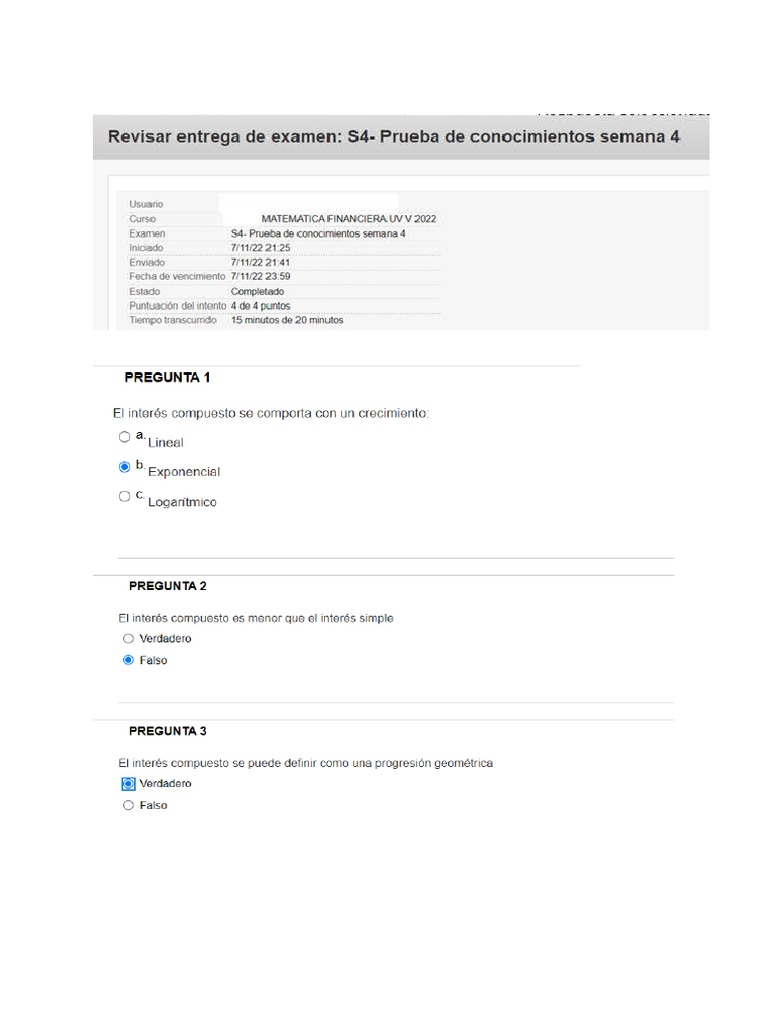 S4 - Prueba Semana 4 - Matematicas Financiera | PDF