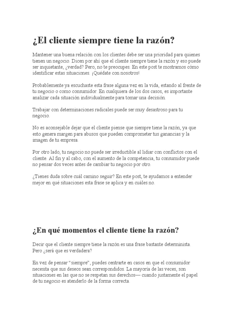 El cliente siempre tiene la razón: ¿sí o no? | PDF | Business | Cliente