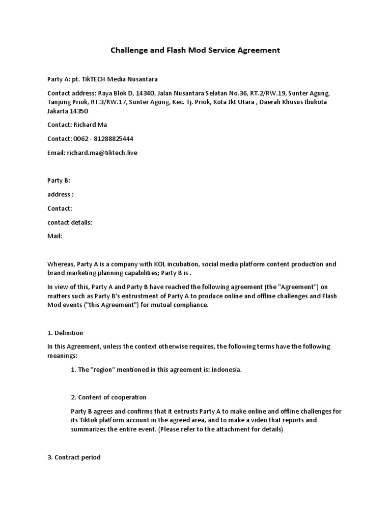 Challenge and Flash Mod Service Agreement | PDF | Breach Of Contract ...