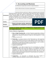 Forms of Business Organizations and their Capital Structures