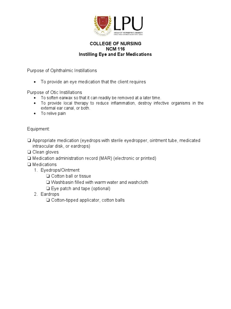 Eye and Ear Medication Administration | PDF | Human Eye | Hygiene