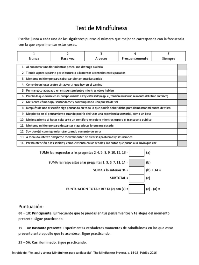 Test de Mindfulness y Puntuación | PDF