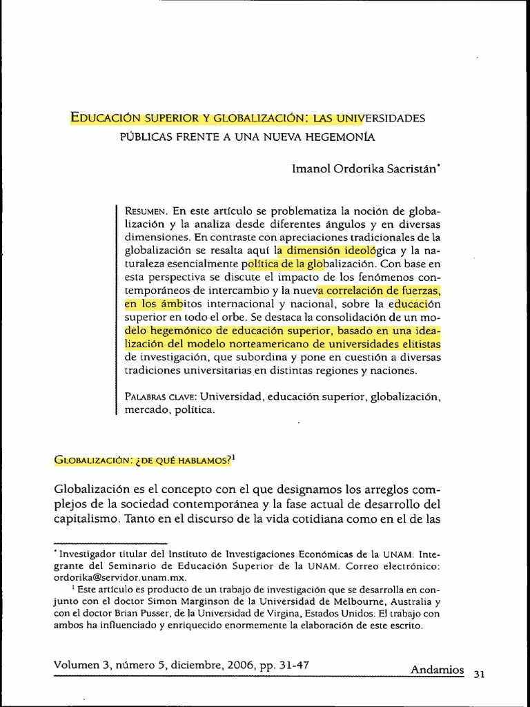 Impacto de la Globalización en Universidades | PDF | Globalización ...