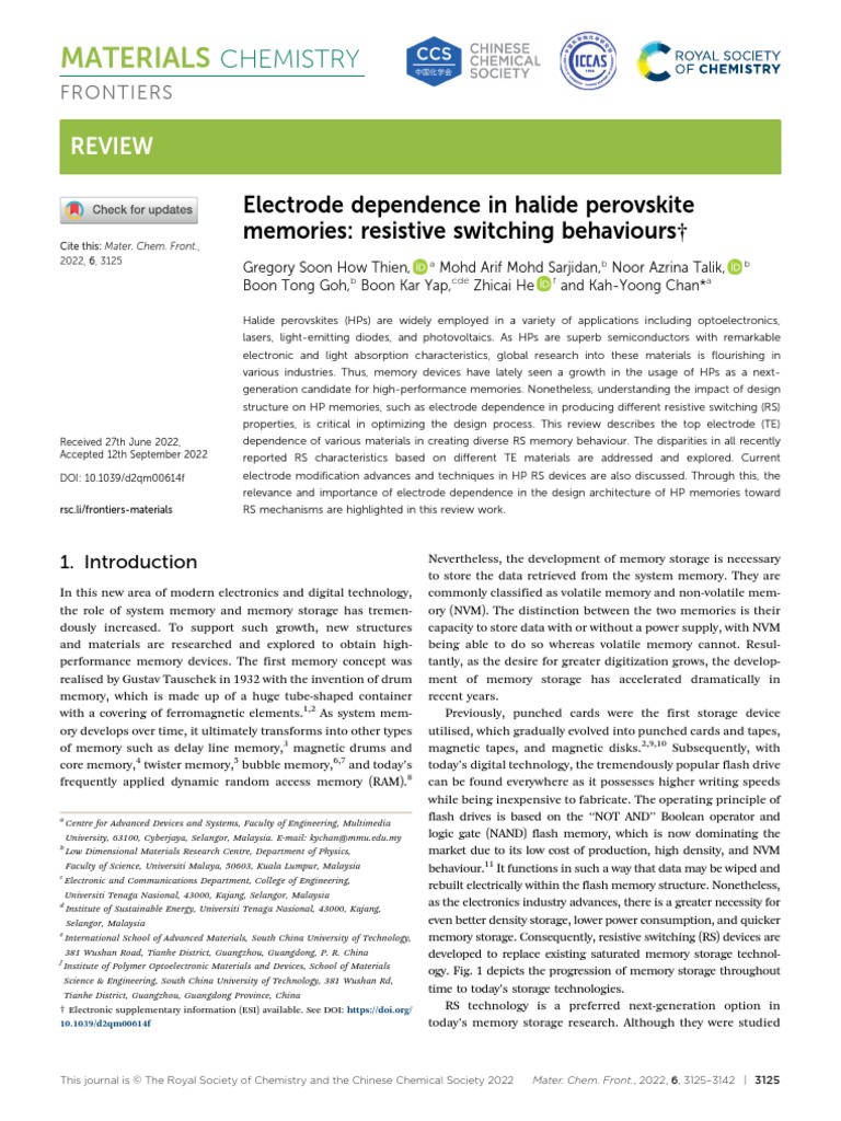 Electrode Dependence in Halide Perovskite Memories: Resistive Switching ...
