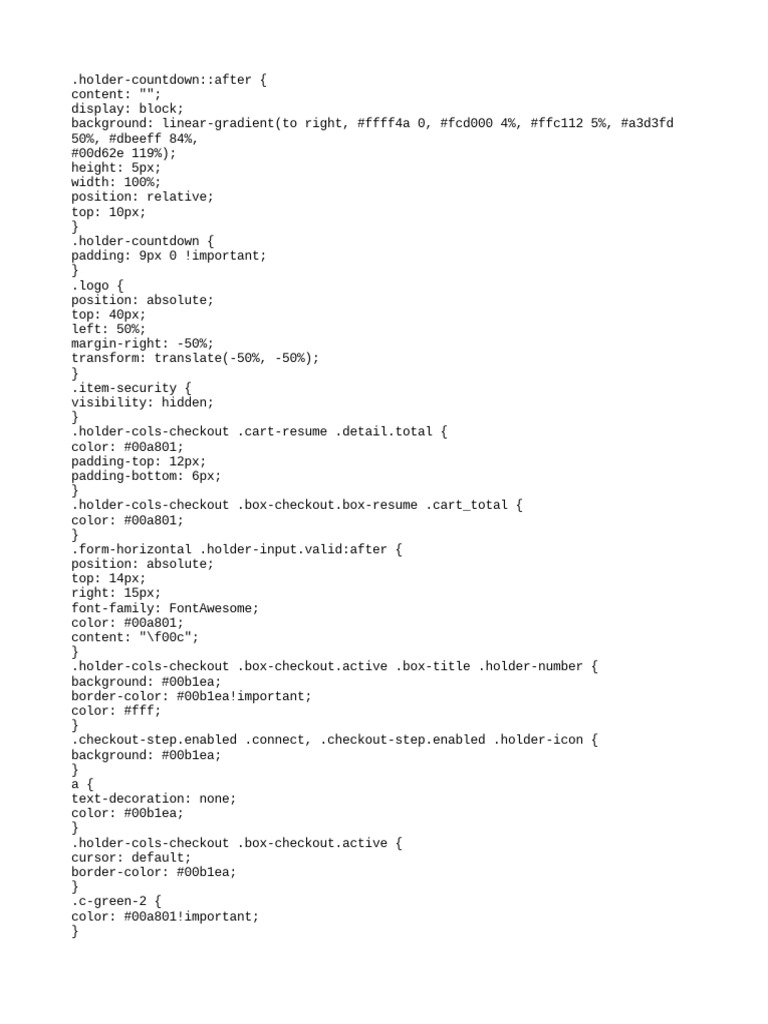 Stylesheet for checkout page with repeated green color theme and
