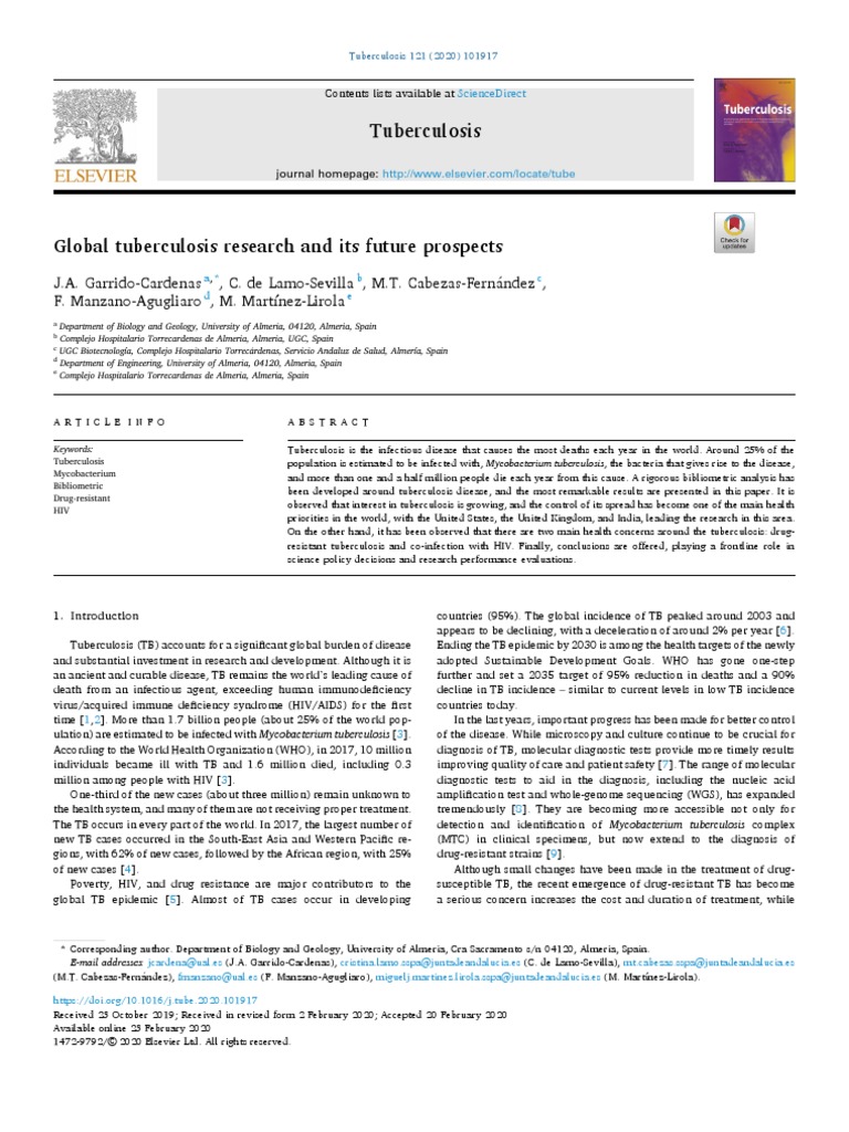 Global Tuberculosis Research and Its Future Prospects 2020 Tuberculosis