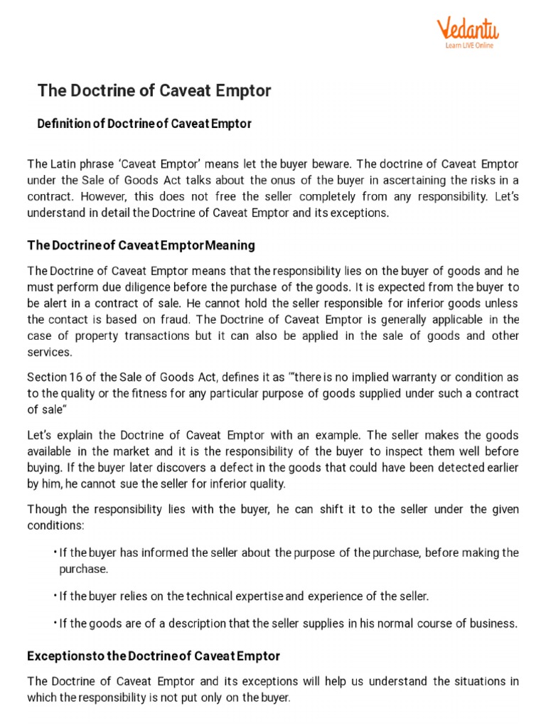 The Doctrine of Caveat Emptor | PDF