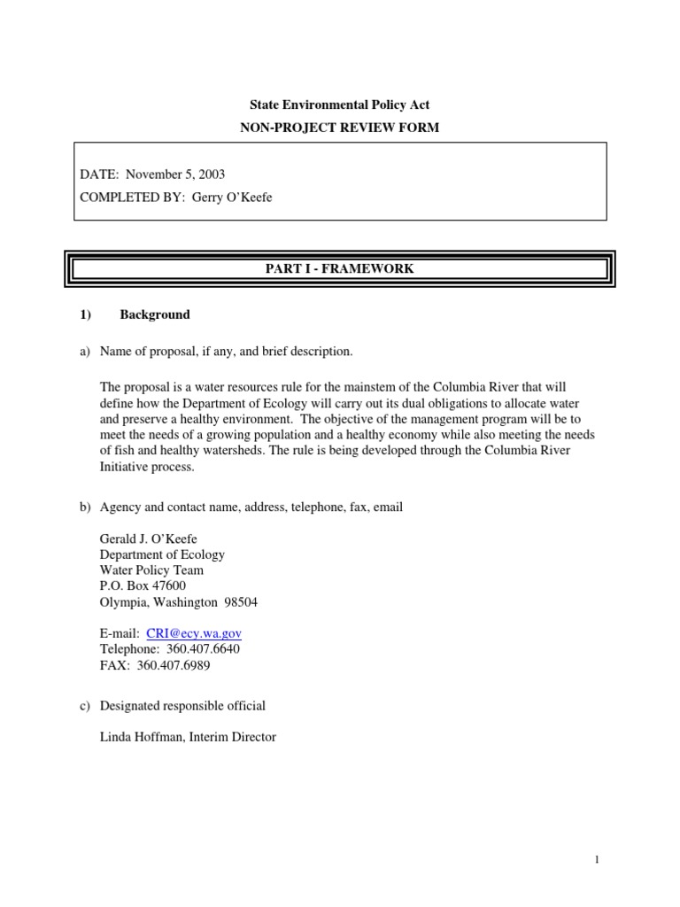 NonProject Review Form PDF Columbia River Environmental Impact