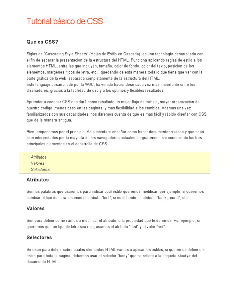 Tutorial Básico de CSS | PDF | HTML | Estándares web