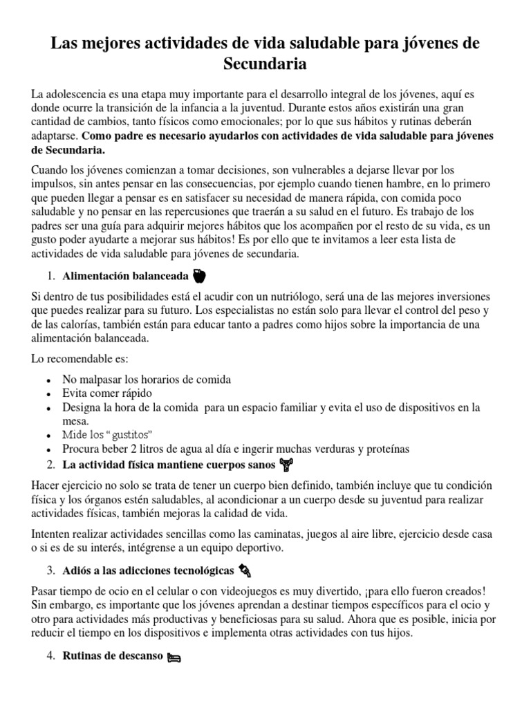 Las Mejores Actividades de Vida Saludable para Jóvenes de Secundaria ...
