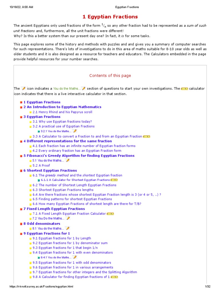 Egyptian Fractions PDF Elementary Mathematics Numbers