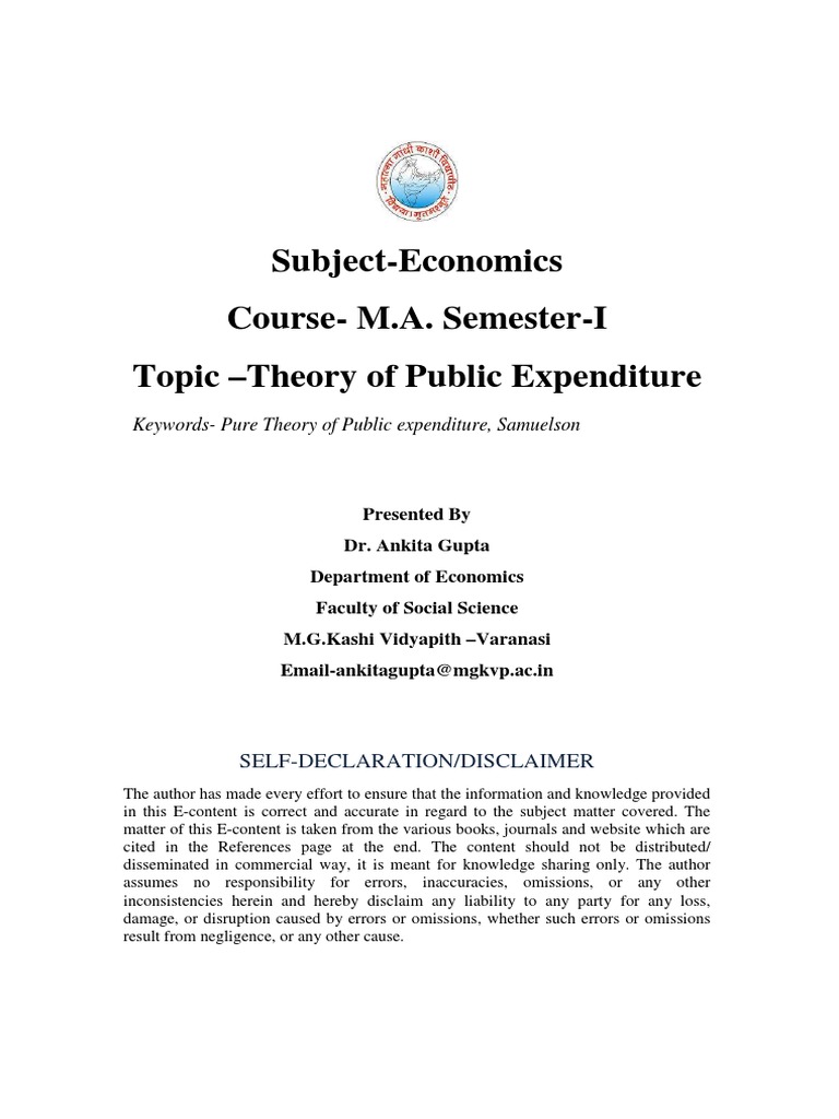 Exploring the pure theory of public expenditure through samuelson s